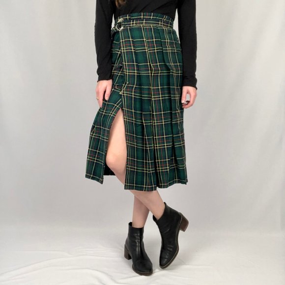 Stunning Vintage Plaid Tartan Midi Skirt Pleated Kilt Preppy Academia Scotland - Picture 3 of 8